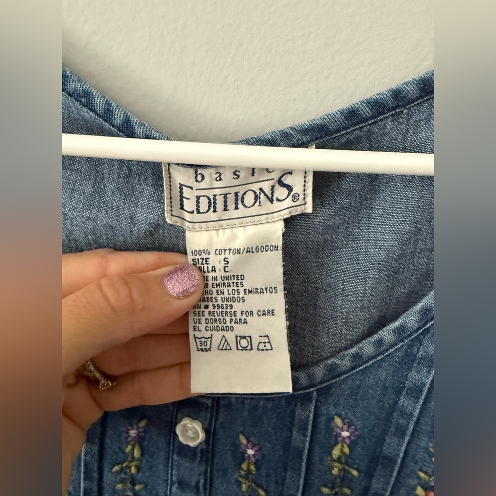 Vtg Basic Editions Embroidered Denim Sleeveless D… - image 4
